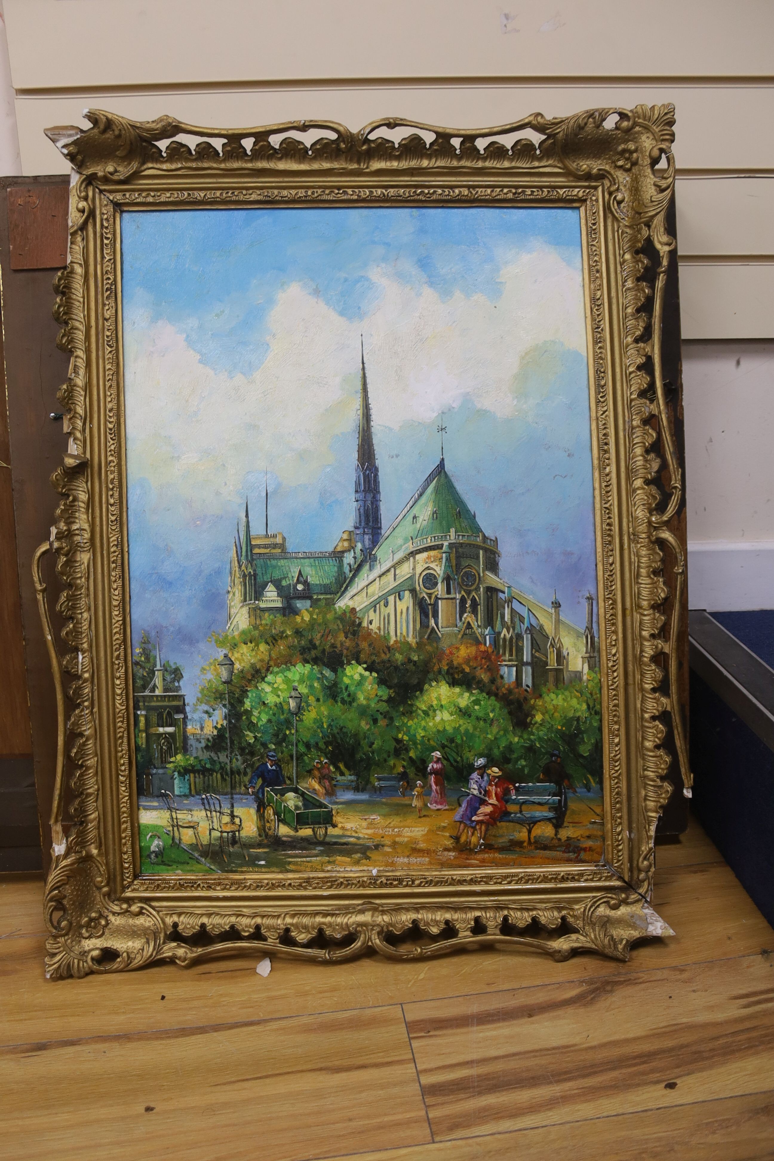 After Emile Boyer, oil on board, View of Notre Dame, bears signature, 69 x 48cm